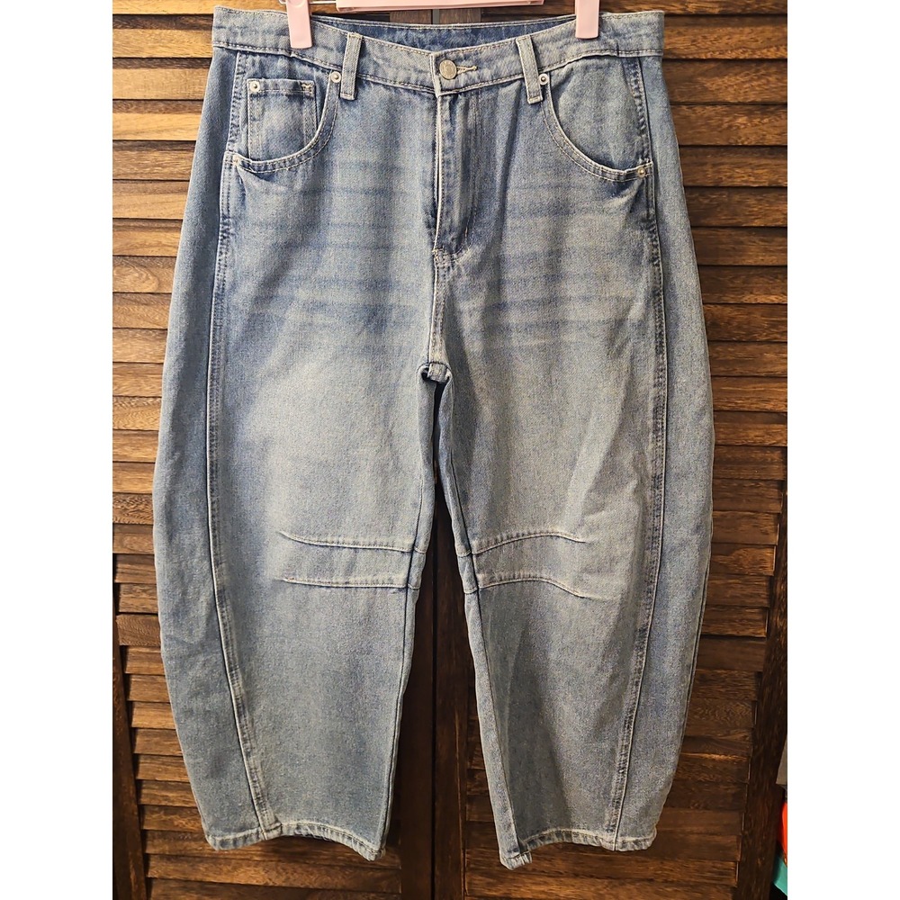 FLVSUN Light Wash Barrel Leg Jeans Seam Detail Wmn L /US 8-10 Baggy Balloon#867